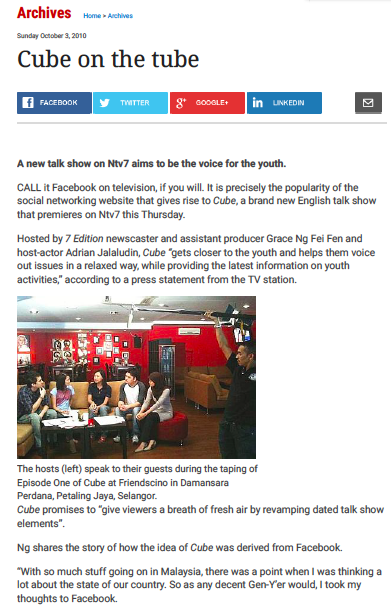 The Star archival article “Cube on the tube”, 3 October 2010