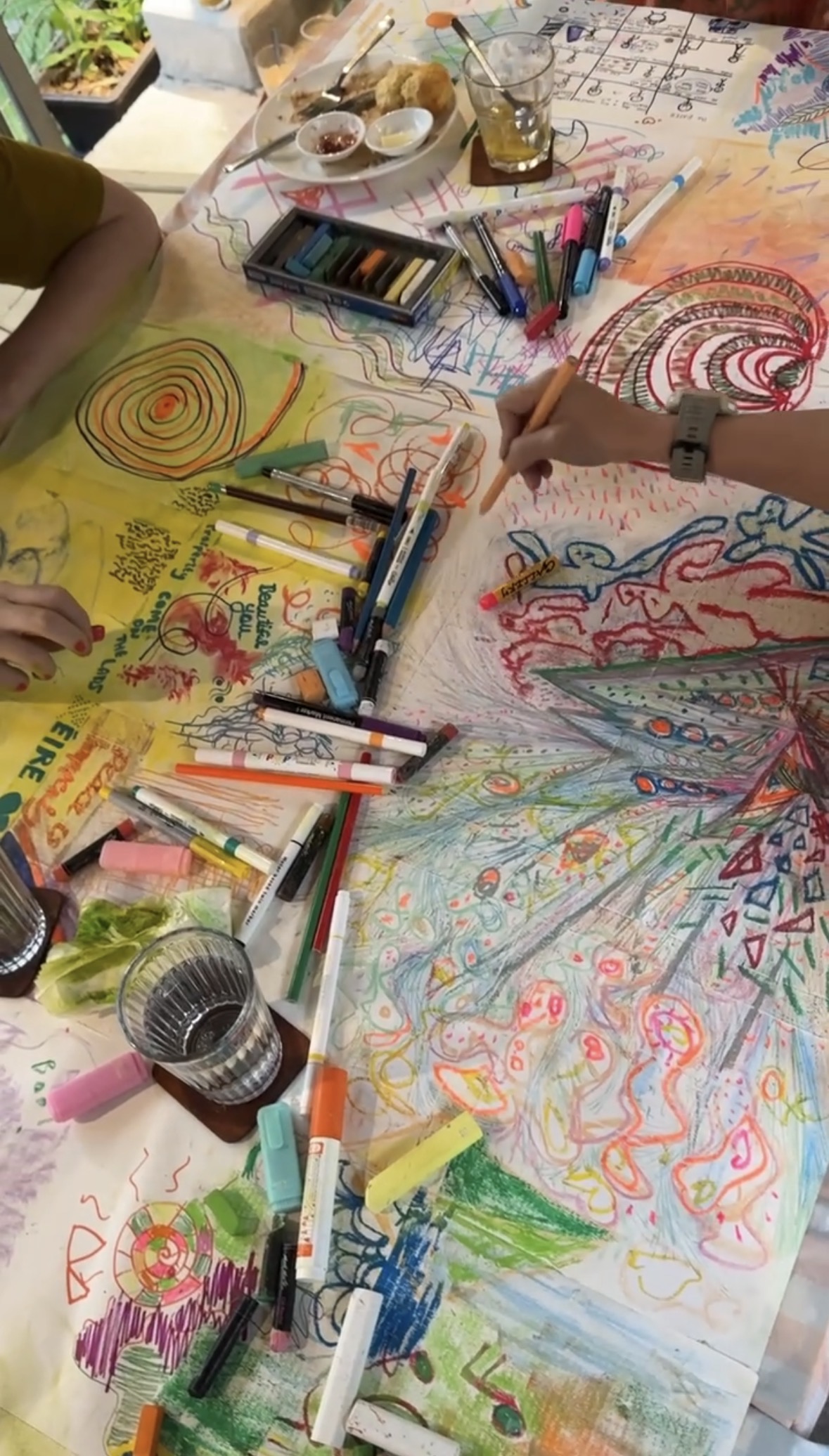 Overhead photograph of collaborative drawing